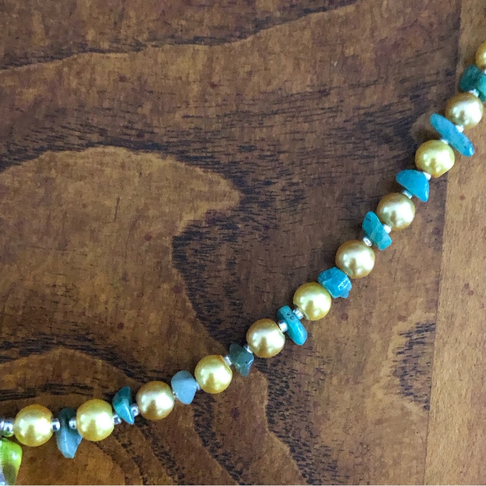 Handcrafted lynx stone pendant Czech glass pearl aventurine necklace - Picture 7 of 11